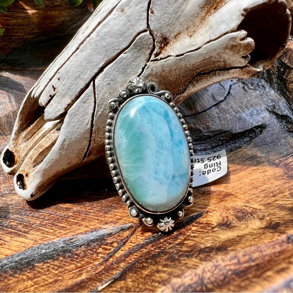 925 Sterling Silver Larimar Ring Size 5 Southwestern Blue Gemstone Jewelry - Picture 5 of 10